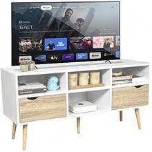Mueble para TV Rack Moderno, Centro de Entretenimiento con Cajones y Entrepaños Organizadores, Mueble TV Nórdico Color Blanco y Madera Beige - 1 - Ver 1