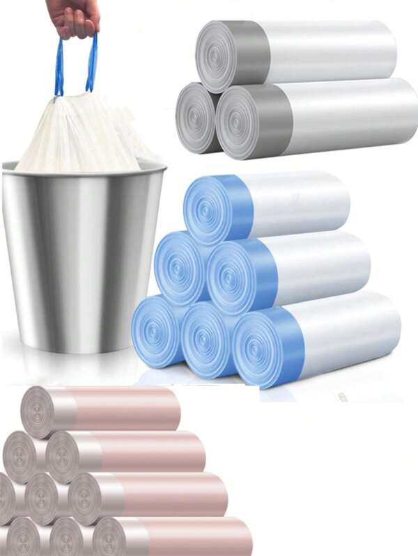 5/1 ROLLS Gallon Trash Bags Drawstring 1.1 Mil - Small Garbage Bags Unscented For Bathroom, 15 Liter Thick Plastic Wastebasket Liners For Toilet Home Office And Bedroom