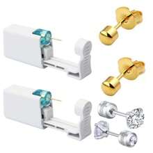 2 pezzi Set piercing orecchie monouso con punte integrate, 2 pezzi orecchini con zirconia cubica - Kit sicuro per piercing delle orecchie