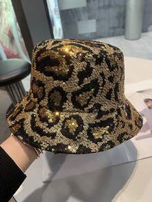 1 件女士春秋亮片豹纹渔夫帽，韩版百搭，适合日常佩戴、购物、舞台表演 - A - 查看 2