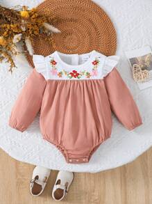 Babygirl Long Sleeve Floral Embroidered Casual Home Dress, Suitable For Autumn/Winter