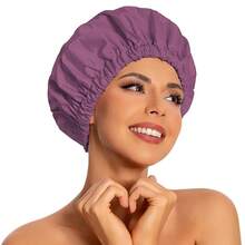 Gorro de Ducha Reutilizable para Mujeres, Gorro de Ducha Impermeable, Gorro de Baño Lavable con Banda Elástica para Cabello Largo, Trenzas (Rosa) - Cuero morado - Ver 13