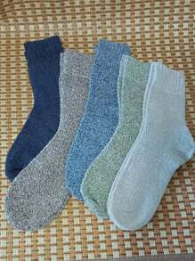 5 pares de calcetines gruesos y de punto alto para media pierna, calcetines casuales y cálidos unisex para otoño e invierno, pantimedias y medias para mujer, enviados de forma aleatoria