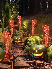 2 套户外万圣节装饰，太阳能，安装发光骷髅臂装饰，100 个 LED 紫色和橙色灯带，2 种模式，照亮节日派对家庭庭院小径花园，室内外装饰，恐怖装饰户外庭院草坪花园