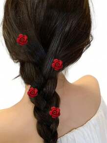 12pc Romantic Red Rose Flower Mini Hair Clips, Princess Side Bangs Clips, Snap Barrettes For Braids, Bridal Wedding Hair Accessories, Ideal Gift For Valentine's Day, Easter, Thanksgiving,Hair Barrettes Claw Clips