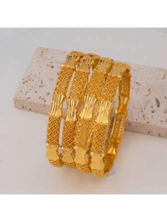 1 Pc Women's Fashion 24K Gold Plated Bangle, Arabian, African, Nigerian, Luxury Bridal Wedding Party Bracelet, Wrist Accessory