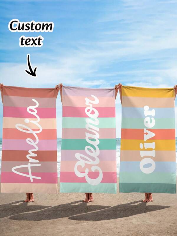 1PC Customized Name Macaron Multi-Color Beach Towel - Super Soft, Quick-Drying, Personalized Swimming Towel, Suitable For Swimming Pools, Travel, Yoga, Camping And Fitness - Perfect Gift For Both Men And Women - Fashionable Beach Decoration Item, A Soft And Comfortable Beach And Travel Accessory.