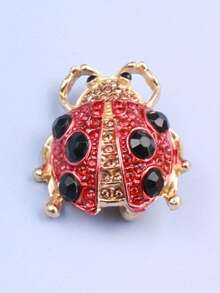 Lucky Red Beetle Brooch - Handcrafted Metal Body With Golden Vortex Finish, Pin Backing Enamel Pins - A - View 3