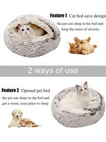 1pc Plush Round Pet Bed, Fluffy Soft Cat Bed, Donut Pet Cushion, Winter 2 In 1 Cat Bed, Warm Sleeping Bag Sofa Cushion - Coffee Brown - View 4