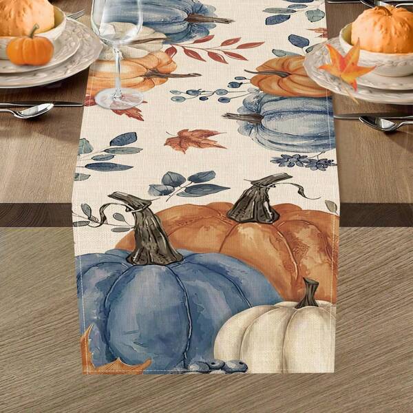 1 Stück Tischdecke mit Kürbis-Motiv, Herbst Thanksgiving Ahorn-Blatt Tischläufer, Geburtstags Herbst Thanksgiving Dekoration