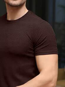 Textured Casual Basic Straight Textured Premium Knit T-Shirt - Rust Brown - View 3