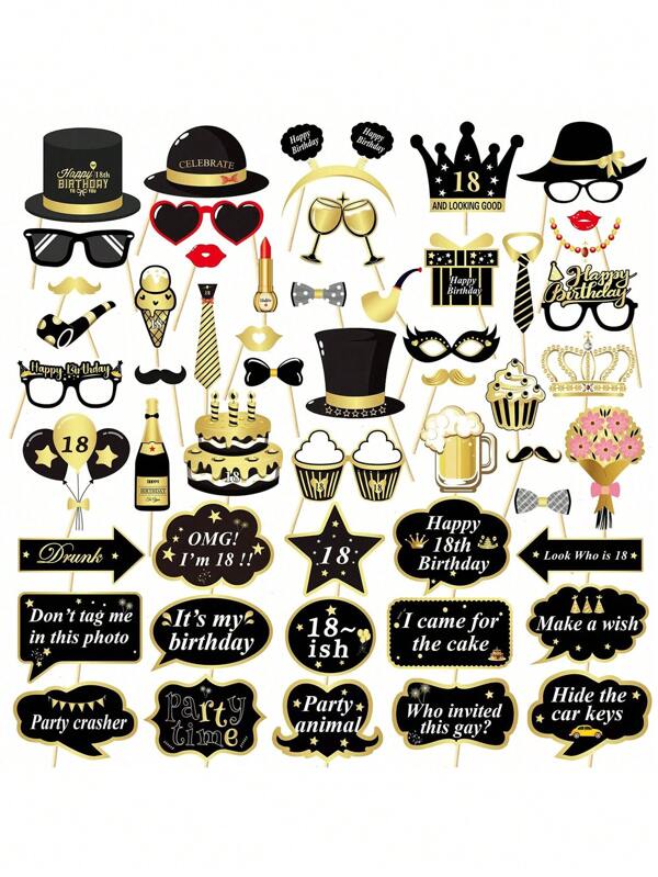 Kit de 34 piezas de accesorios para photocall de cumpleaños con bigotes caprichosos - Decoraciones de papel para suministros de fiestas de adultos, bodas y eventos temáticos