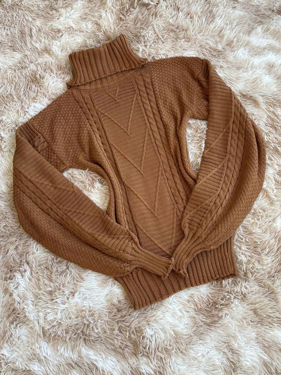 Women's Knitted Turtleneck Sweater – Comfort And Style For Winter - Coklat - View 1