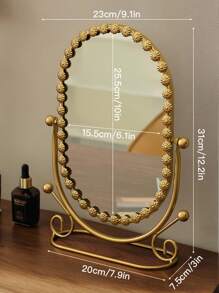 1 Vanity Mirror, Home Bedroom Desktop Vanity Mirror, Creative Wrought Iron Makeup Mirror, Reversible Makeup Mirror, Perfect Gift For Bedroom Or Travel, Students, Mothers, Friends