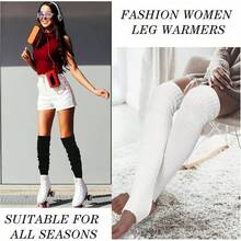 Long Leg Warmers Women 24 Inch Over Knee Knit Ribbed Leg Warmer Stirrup Yoga 80s Party Dance Ballet Supply - Hitam, Putih, Abu-abu - View 3
