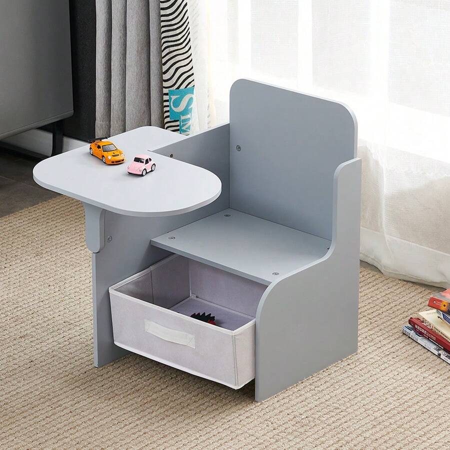 2 In 1 Wooden Children Table With Chair, Small Kids Table And Chair Set With Storage Box, Suitable For Kids Children Toddlers Boys Girls, Grey - Grey - View 1