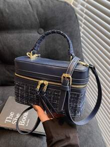 Bolso cuadrado de mujer, elegante bolso cruzado de hombro, bolso tote para teléfono y maquillaje, color azul