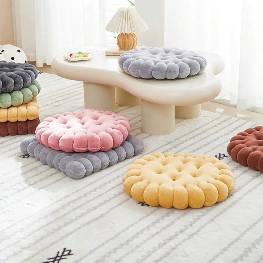 1pc Biscuit-Shaped Meditation Cushion, Chair Cushion In The Shape Of A Circular Biscuit, Square Floor Pillow For Chairs, Suitable For Living Rooms, Balconies, Offices, Sofas, And Yoga Practices. - 粉色 - 查看 1
