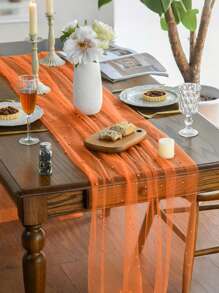 1件仿珍珠装饰薄纱面料，摄影背景，可用作桌旗、珍珠背景桌布，白色珍珠薄纱桌布，适用于婚礼、婚礼拱门装饰、婚宴、新娘送礼会、派对装饰 - 橘色 - 查看 9