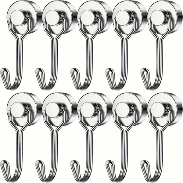 10 Pieces Of Rotatable Strong Magnet Hooks, Magnetic Hooks, Metal Magnetic Suction Hooks, Door Back Magnet Stone Magnets, Strong Magnetic Hooks, Strong Magnetic Neodymium Iron Boron - Suitable For Easy Hanging In Kitchens, Offices, Garages And Other Places