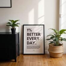 每天进步 1%”励志语录海报 - 20 盎司帆布墙面艺术，带有励志健身短语，木制框架，非常适合家庭、办公室或教室装饰，教室墙面艺术 | 现代字体 | 墨水印刷质量，励志墙面装饰