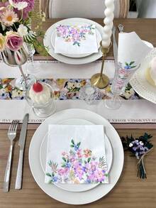 20pcs/Set Disposable Colorful Floral Printed Napkins, 13inchx13inch, For Birthday, Wedding, Holiday Tea Party, Restaurant, Home Use, Party Supplies, Made Of Virgin Wood Pulp - Multicolor - View 7