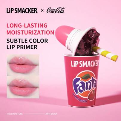 LIP SMACKER Balsam de buze CoCa Cola Collaboration, hidratant cu vitamina E, aromă de căpșuni Fanta, luciu de buze colorat, machiaj de buze Summer Friday, decor interesant, potrivit ca și cadou, LIPSMACKER 7,4g