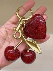 1 件别致樱桃钥匙扣，带闪亮树脂吊坠 - 合金 C 型钩扣，适用于女士钱包和包袋，是送给家人朋友和情侣的理想礼物，情人节礼物，背包装饰钥匙扣，适用于包袋，汽车配件，女士 - 彩色 - 查看 14