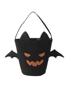 1 peça de balde de abóbora de Halloween com desenho animado, rosto assustador, asas de diabo, sacola de presente de doces, decoração de festa de doces ou travessuras de lona, bolsa portátil, cesta de armazenamento de doces - Multicolorido - Ver 16