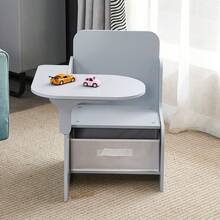 2 In 1 Wooden Children Table With Chair, Small Kids Table And Chair Set With Storage Box, Suitable For Kids Children Toddlers Boys Girls, Grey - Grey - View 2