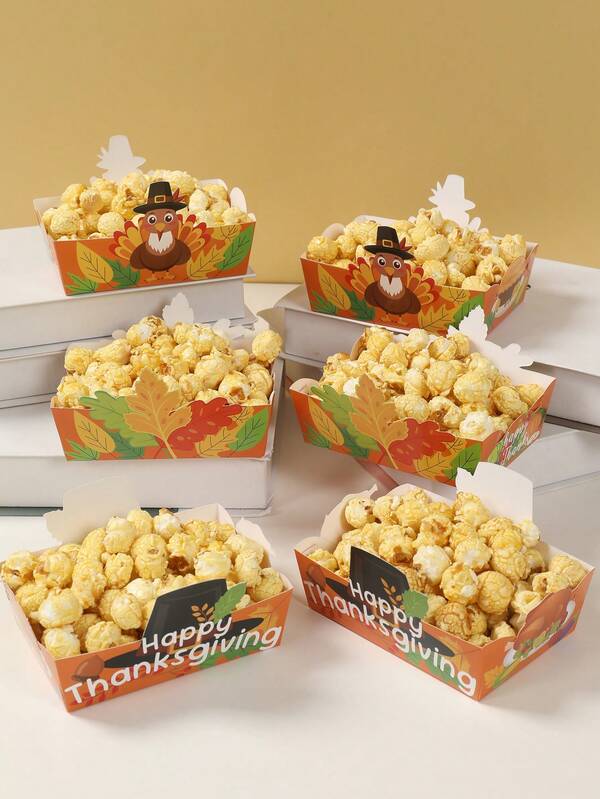 6 sztuk Jednorazowa tacka na jedzenie na przyjęcie z okazji Święta Dziękczynienia, jesienny wzór liści klonu indyka, papierowy pojemnik na żywność, wiaderko na popcorn, pudełko na przekąski, jesienne zbiory, rodzinne spotkanie, kuchnia, jednorazowe naczynia stołowe, wystrój na Święto Dziękczynienia, wystrój domu, wystrój stołu, pudełko na słodycze na przyjęcie z okazji Święta Dziękczynienia, papierowe talerze, opakowanie na upominki na przyjęcie z okazji Święta Dziękczynienia