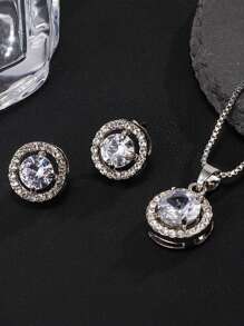Set de joyería de moda de 3 piezas: collar con strass de circonita, aretes y anillo, elegante para novias, bodas y fiestas
