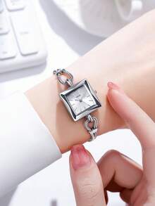 gedi 1 件女士白色简约合金手链手表，精致的方形表盘，时尚的白色指针，休闲精致极具吸引力的女士手表条形表盘，豪华石英表适合日常装饰、佩戴和派对通勤旅行 - 黑色 - 查看 8