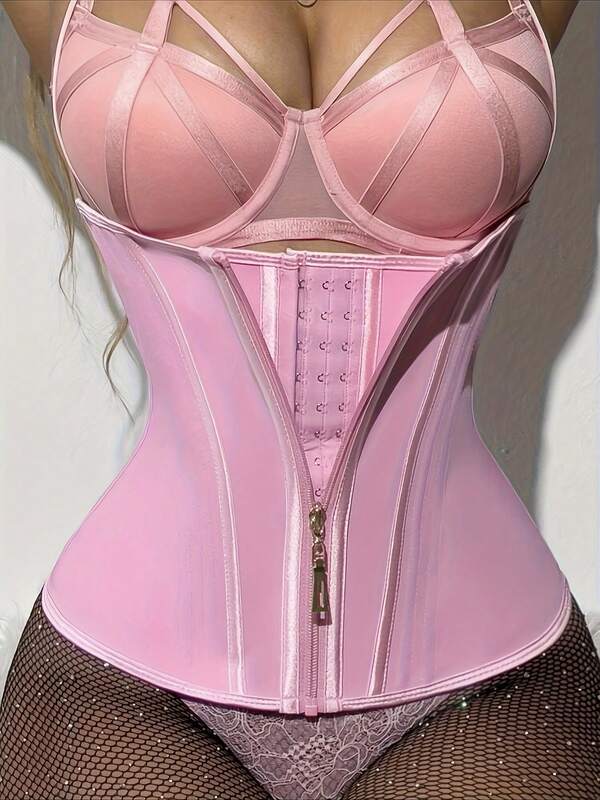 1 peça espartilho modelador de cintura com zíper e fecho de botão feminino, modelador de corpo em látex