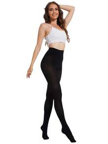 1 Paar Damen 80D weiche unifarbene halbtransparente Leggings mit hoher Taille, schwarze minimalistische unifarbene Strumpfhosen, geeignet für den täglichen Gebrauch als Weihnachtsgeschenk - Schwarz - Übersicht 8