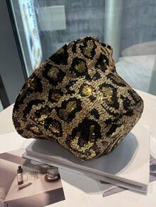 1 件女士春秋亮片豹纹渔夫帽，韩版百搭，适合日常佩戴、购物、舞台表演 - A - 查看 5