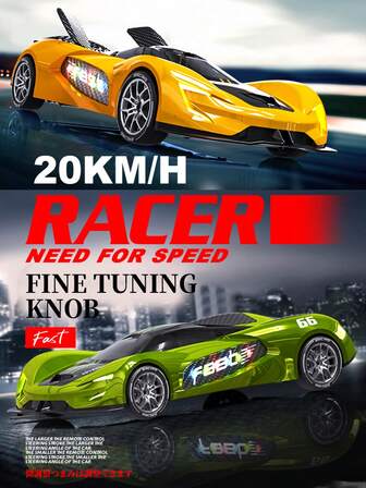 1pc Remote Control Drift Car, 1:24 Scale High Speed Stunt Drift RC Car, 2.4GHz High Speed 4WD Racing Car Up To 20km/H, With LED Lights, Dynamic Music, Drift And Racing Tires, Movable Spoiler, Rechargeable Battery, Suitable For 6-12 Year Old Boys And Girls As Birthday, Easter, Halloween, Christmas Gift