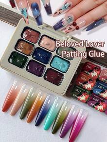 9 Colors Patting Glue Smudge Canned High Saturation Popular Semi-Solid Nail Polish Glue Nail Salon Special For Summer - 彩色 - 查看 8