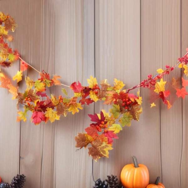 1 pieza 175cm Enredadera de hojas de arce realista, decoración para fiestas de Acción de Gracias y cosecha, guirnalda de hojas de arce falsas de color otoñal para fiestas, decoración colgante para pared, puerta, frutas, fiestas al aire libre, jardín, arco, plantas falsas