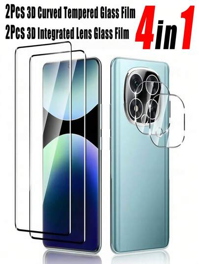 4in1 2Pcs 3D Curved Tempered Glass Film And 2Pcs 3D Integrated Lens Glass Film 9H Hardness Mobile Phone Screen Protector Film Compatible With Redmi Note 15 14 Pro 13 Pro+Honor Magic 7/6/5 Lite Pro X9A X9B X9C Explosion Proof And Scratch Resistant, Supports Fingerprint Recognition, Phone Protective Film, Explosion-Proof Lens Protective Film