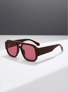 1 Paar Frauen Rot Rahmen Quadratisch Piloten Retromode Brille, geeignet für den täglichen Gebrauch und Urlaubsreisen, modisches Strandaccessoire für Sommer, , Strandutensilien, Y2K Musikfestival, Outdoor, Reise, Urlaubsnotwendigkeiten