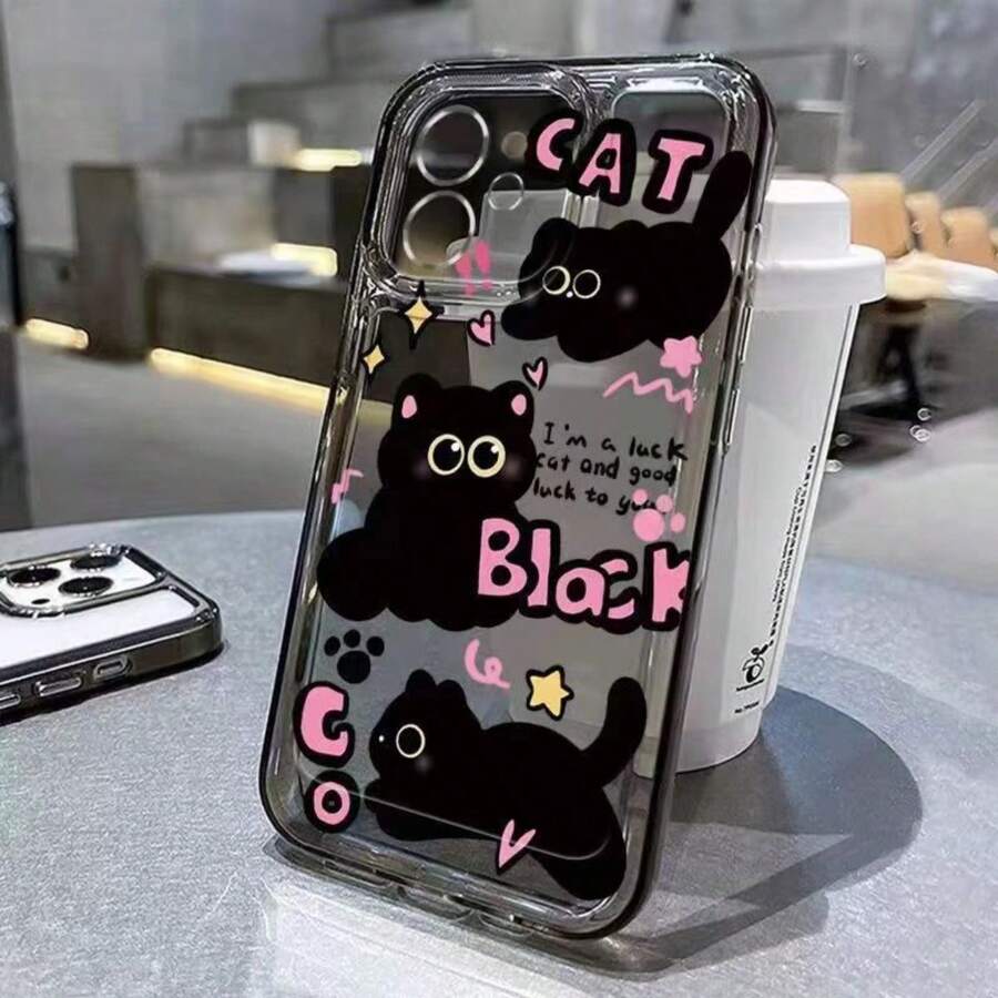 Transparent TPU Material Black Cat Pattern Case Cover For IPhone XR 11 12 13 14 15 16 Pro MAX 14 15 16 Plus Redmi A2 A3 10C 12C 13C Poco X3 X5 X6 Note 8 9 10 11 12 A04 A05 A15 A23 A32 A34 A35 A50 A52 A55 A72 Moto G04 G7 G15 G22 G32 G35 G52 G53 G60 G84