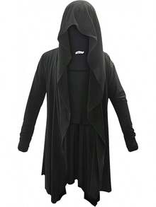 Men's Long Hooded Cardigan Ruffle Shawl Collar Drape Cape Overcoat Asymmetric Hem Open Front Hooded Cardigan - Black - View 1