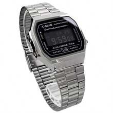 Casio Đồng hồ kỹ thuật số thời trang thể thao dành cho nam/nữ A168WGG-1B, dây đeo bằng thép không gỉ cổ điển, mặt vuông, lịch, báo thức và đồng hồ bấm giờ, khả năng chống nước cho cuộc sống hàng ngày, thích hợp để đeo hàng ngày - Trắng và Đen - Xem 3