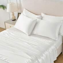 6pc Lux Decor Fitted Bed Sheets Sets, Soft Deep Pockets With Elastic Corner Straps, Easy-Fit Breathable Sheets, Hotel Quality Luxury Bedding Linen Sheets Sets For Full Queen King California King Size Bed, Perfect Bedding Sets Gift - 白色 - 查看 5