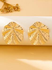 Hoa tai thời trang nữ, Hoa tai họa tiết hình học đơn giản, trang sức, thích hợp để đeo hàng ngày và đi nghỉ - Sóng lá sen - Xem 5