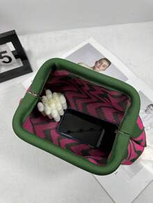 Top Selling Wave Pattern Knitted Handbag & Cosmetic Bag Set, Striped, Large Capacity, Everyday Versatile, High-End Clamp Bag - Multicolor - View 3