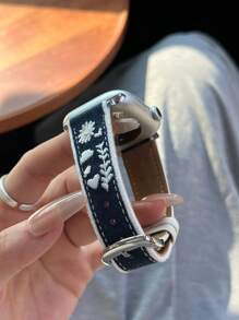 Marineblaues Denim-Uhrenarmband im japanischen Stil mit 3D-Blumenstickerei, exquisite Handwerkskunst, passend für Apple Watch Series 10/9/8/7/6/5/4/3, 49 mm/46 mm/44 mm/42 mm/40 mm/38 mm