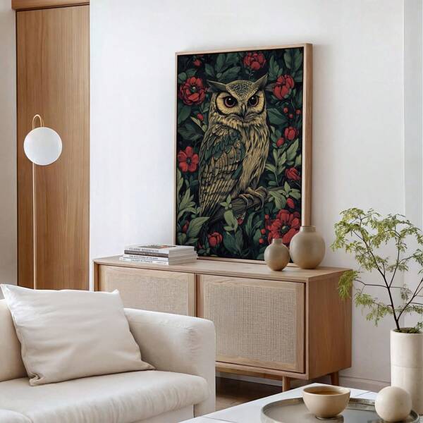 1 Pc Vintage Owl Wall Art Prints Medieval Rustic Farmhouse Frameless Canvas Posters, Whimsical Bohemian Wall Decor For Bedroom/Living Room/Dorm, Unique Owl-Themed Party Decoration & Perfect Gift Choice For Nature Lovers (Frameless Art Print)