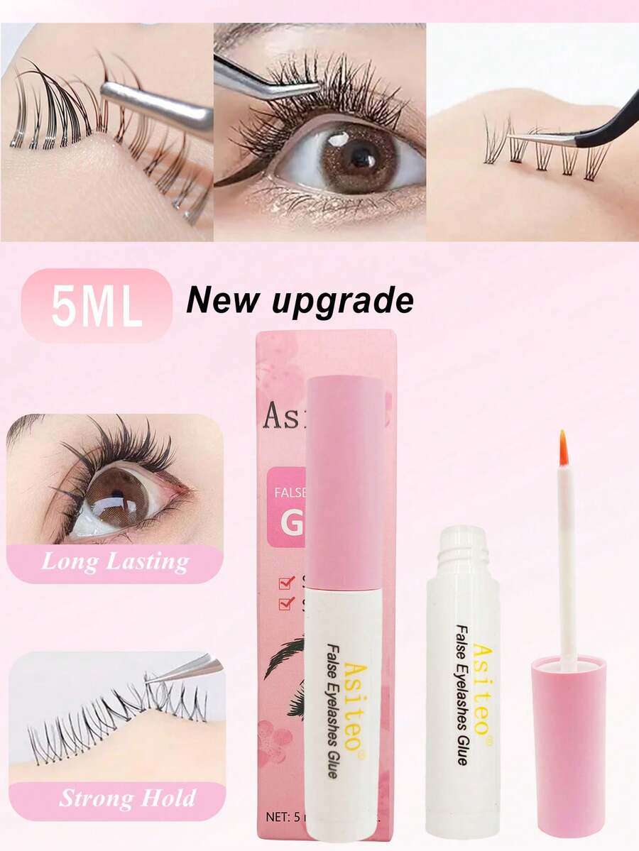 Asiteo 1pc 5ml Eyelash Glue Quick Dry Waterproof Adhesive False Lash Glue Clear Fake Eyelashes Extension Long Lasting Makeup Eye Cosmetic Toolslash Glue,Eyelash Glue - White - View 1